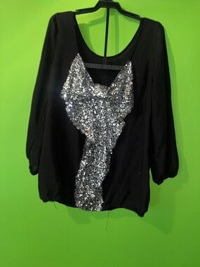 Rue21 Silver Sequin Bow Blouse